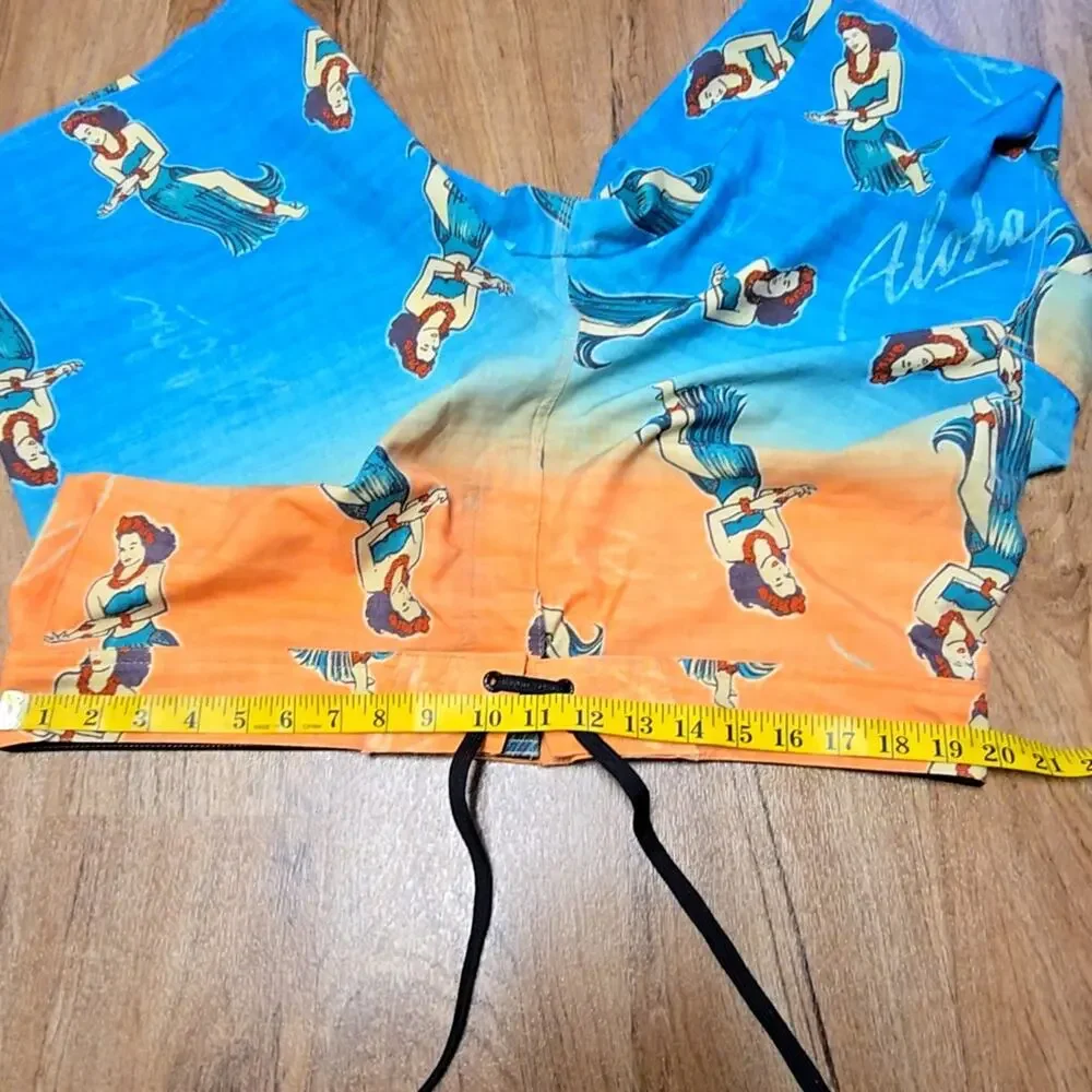 Hang Ten Hula Girl Graphic Board Shorts Orange Blue Mens 38 Swim Trunks